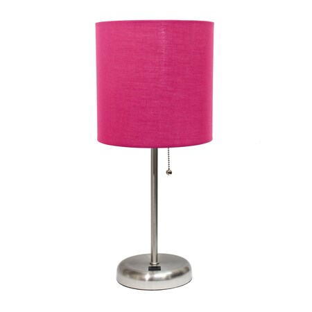 Stick Lamp With USB Charging Port And Fabric Shade, Pink